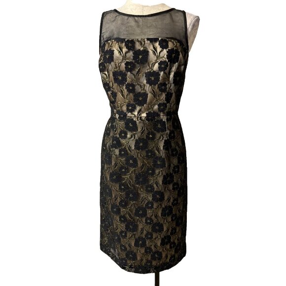 J Taylor Dress Black Gold 8 Lace Holiday Party Event Sheath Cruise Date Wedding - Picture 2 of 6
